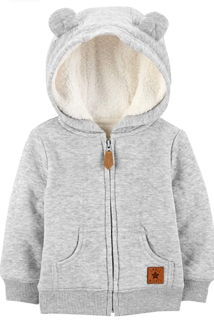 Baby grey zip fleeced hoodie